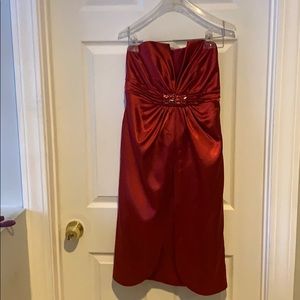 Red satin mini dress